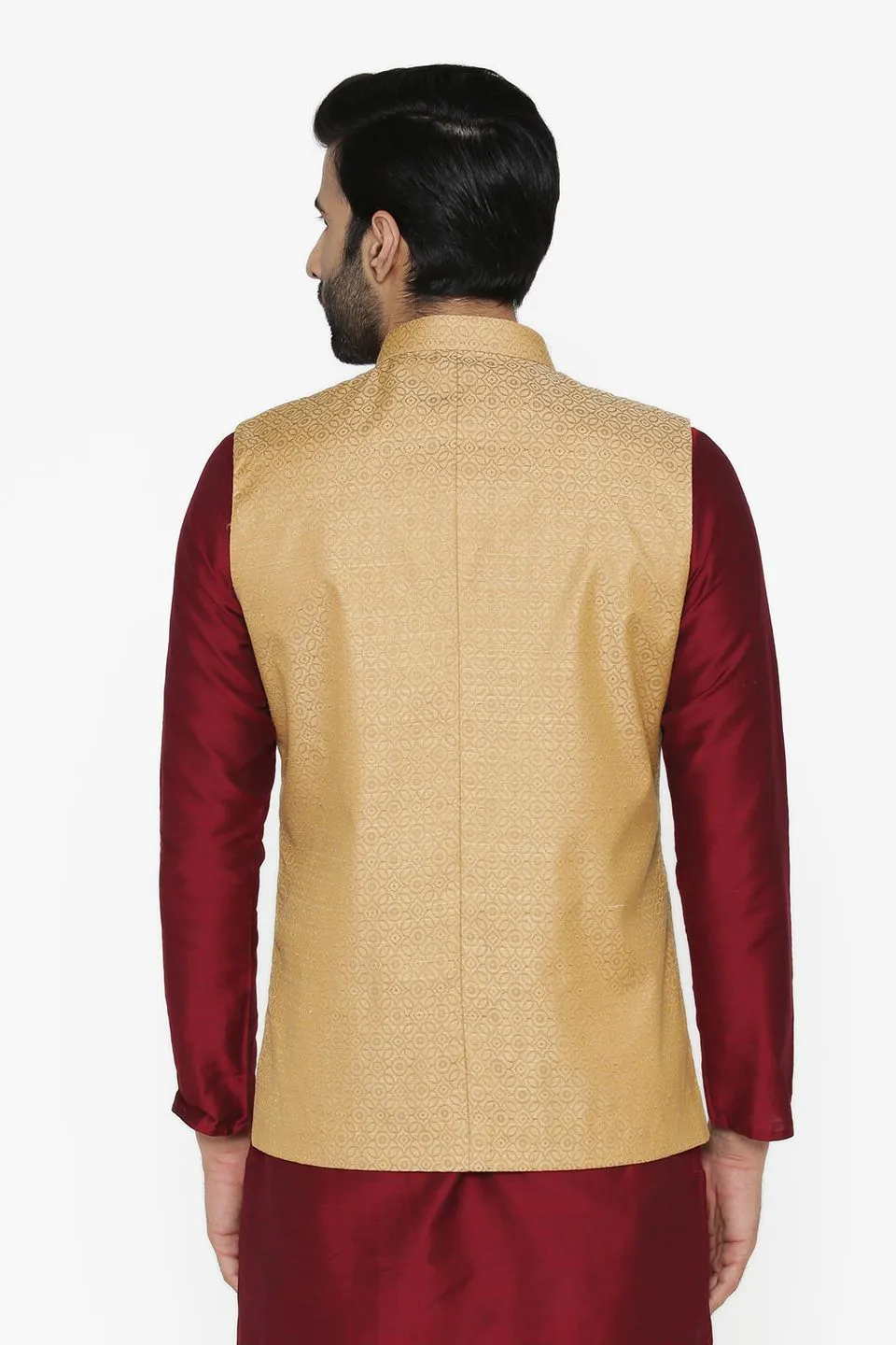 Banarasi Art Silk Cotton Blend Gold Modi Nehru Jacket
