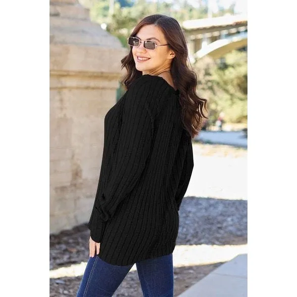 Basic Bae Full Size Ribbed Round Neck Long Sleeve Knit Top