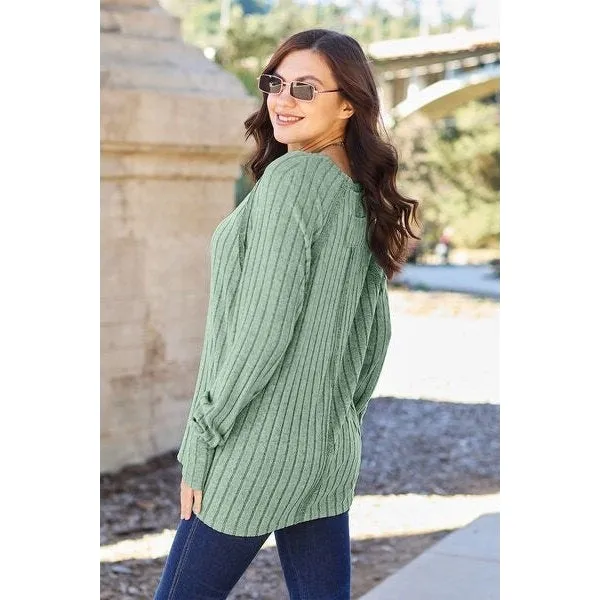 Basic Bae Full Size Ribbed Round Neck Long Sleeve Knit Top