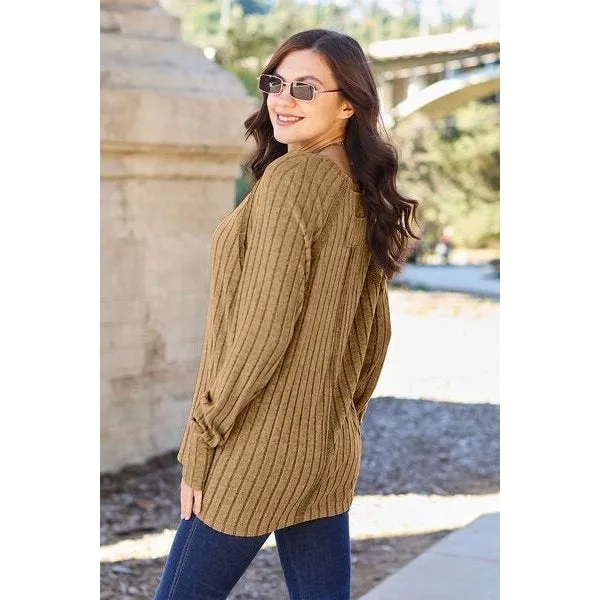 Basic Bae Full Size Ribbed Round Neck Long Sleeve Knit Top