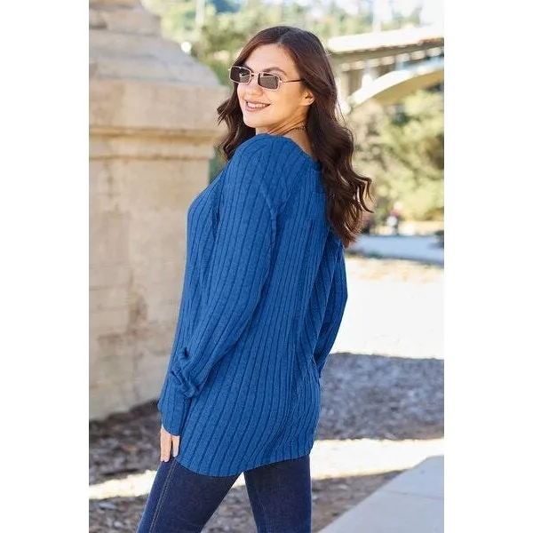 Basic Bae Full Size Ribbed Round Neck Long Sleeve Knit Top