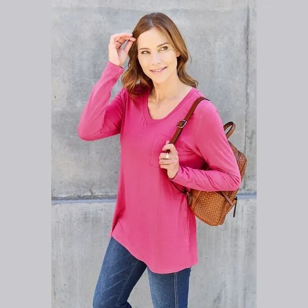 Basic Bae Full Size V-Neck Long Sleeve Top