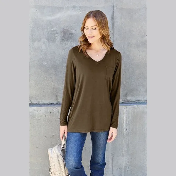 Basic Bae Full Size V-Neck Long Sleeve Top