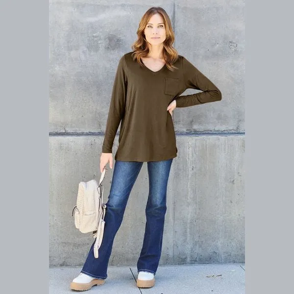 Basic Bae Full Size V-Neck Long Sleeve Top