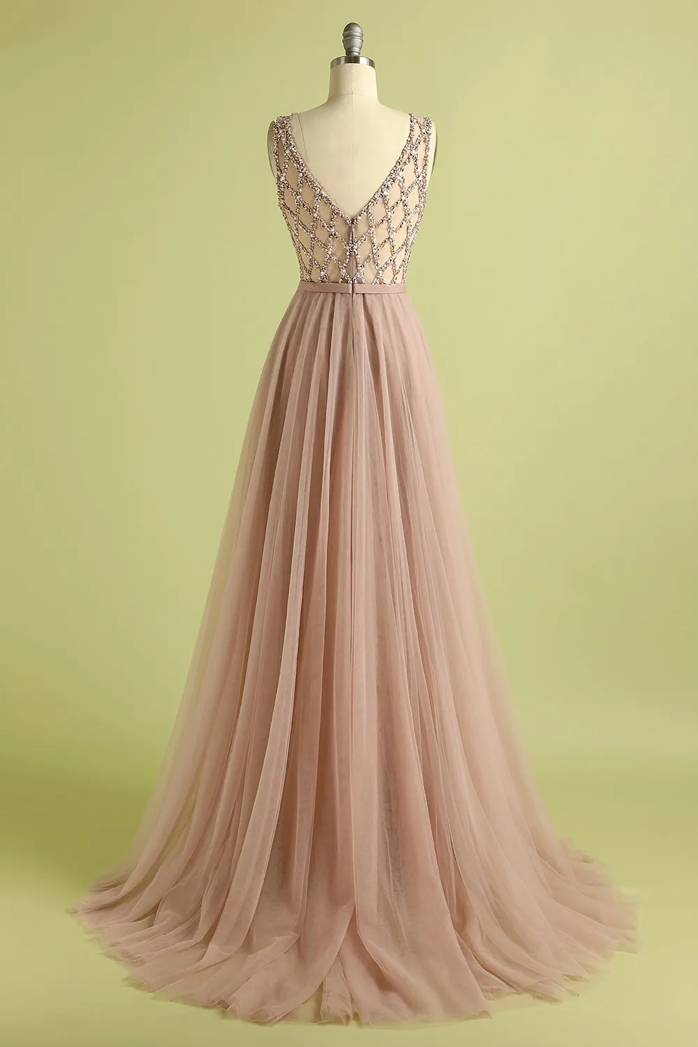 Beaded Long Tulle Bridesmaid Evening Dress
