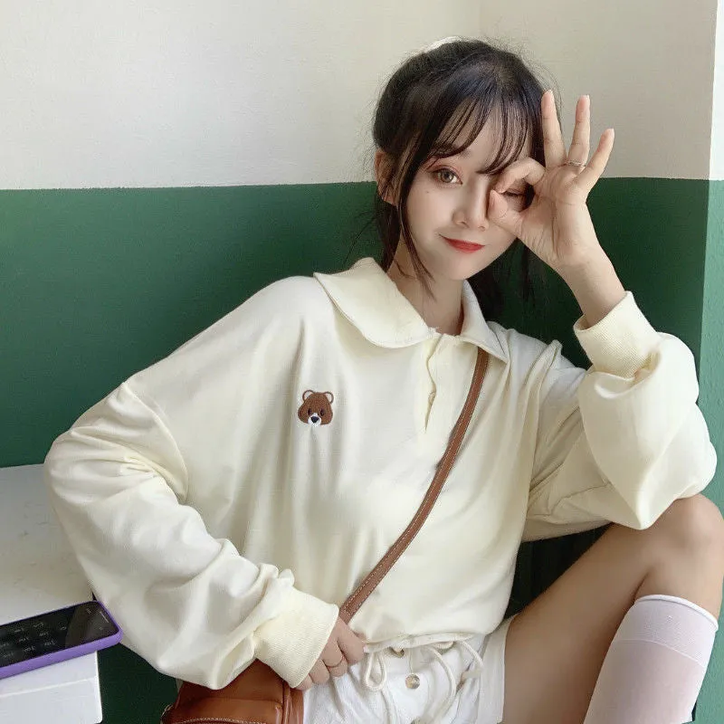 BEAR EMBROIDERED LONG SLEEVE SWEATSHIRT UB2824