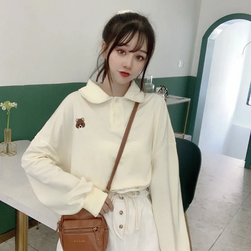BEAR EMBROIDERED LONG SLEEVE SWEATSHIRT UB2824