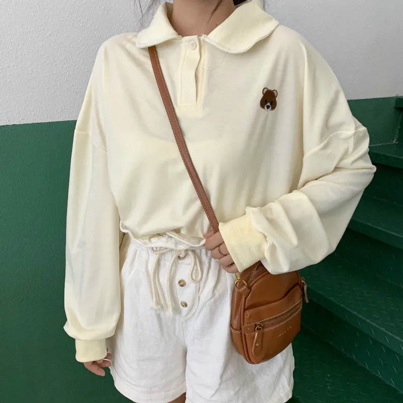 BEAR EMBROIDERED LONG SLEEVE SWEATSHIRT UB2824
