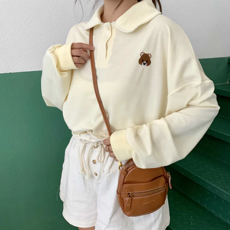 BEAR EMBROIDERED LONG SLEEVE SWEATSHIRT UB2824