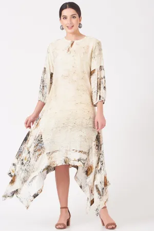 Beige And Gold Divine Print Long Tunic Dress