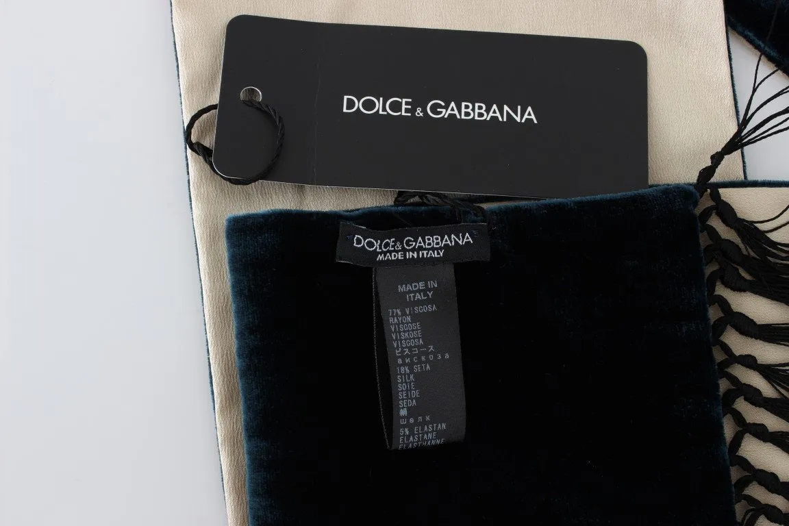 Beige Blue Silk Scarf
