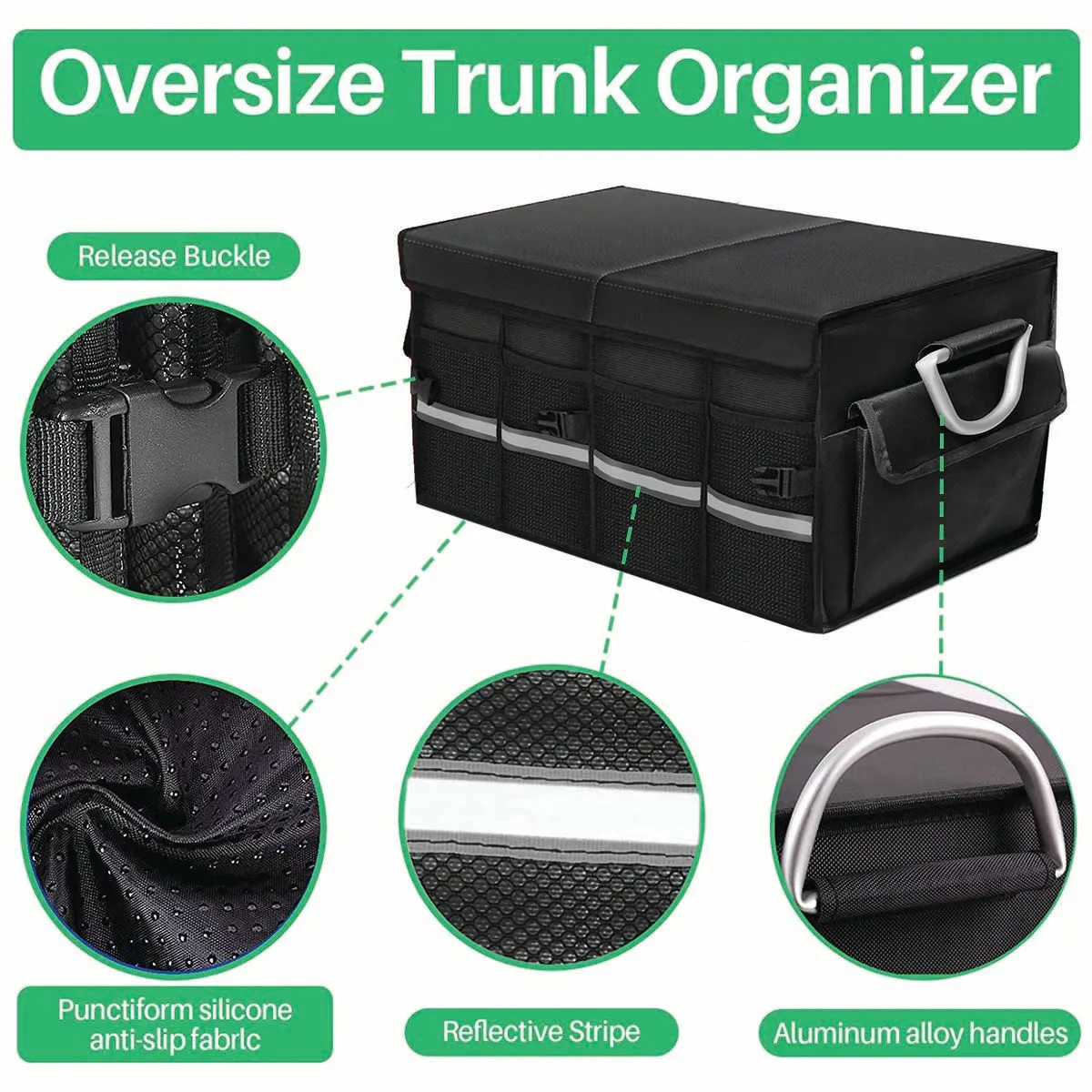 Big Trunk Organizer, Cargo Organizer SUV Trunk Storage Waterproof Collapsible Durable Multi Compartments MC12994