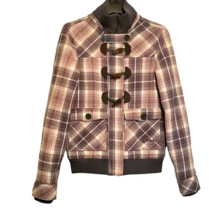 Billabong Plaid Zip Front Toggle Button Corduroy Details Size Med Bomber Jacket