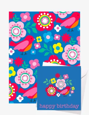 Birthday Multi Bird Gift Wrap   Personalised Card Bundle