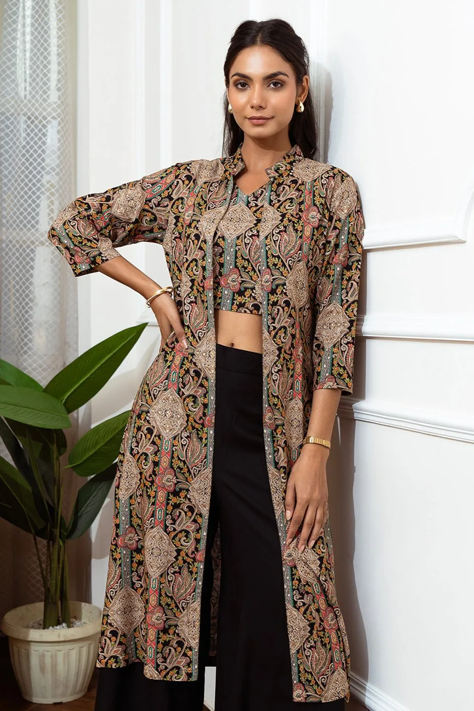 Black Abstract Printed Viscose Rayon Co-ord Set for Women | S-XXL | Claura