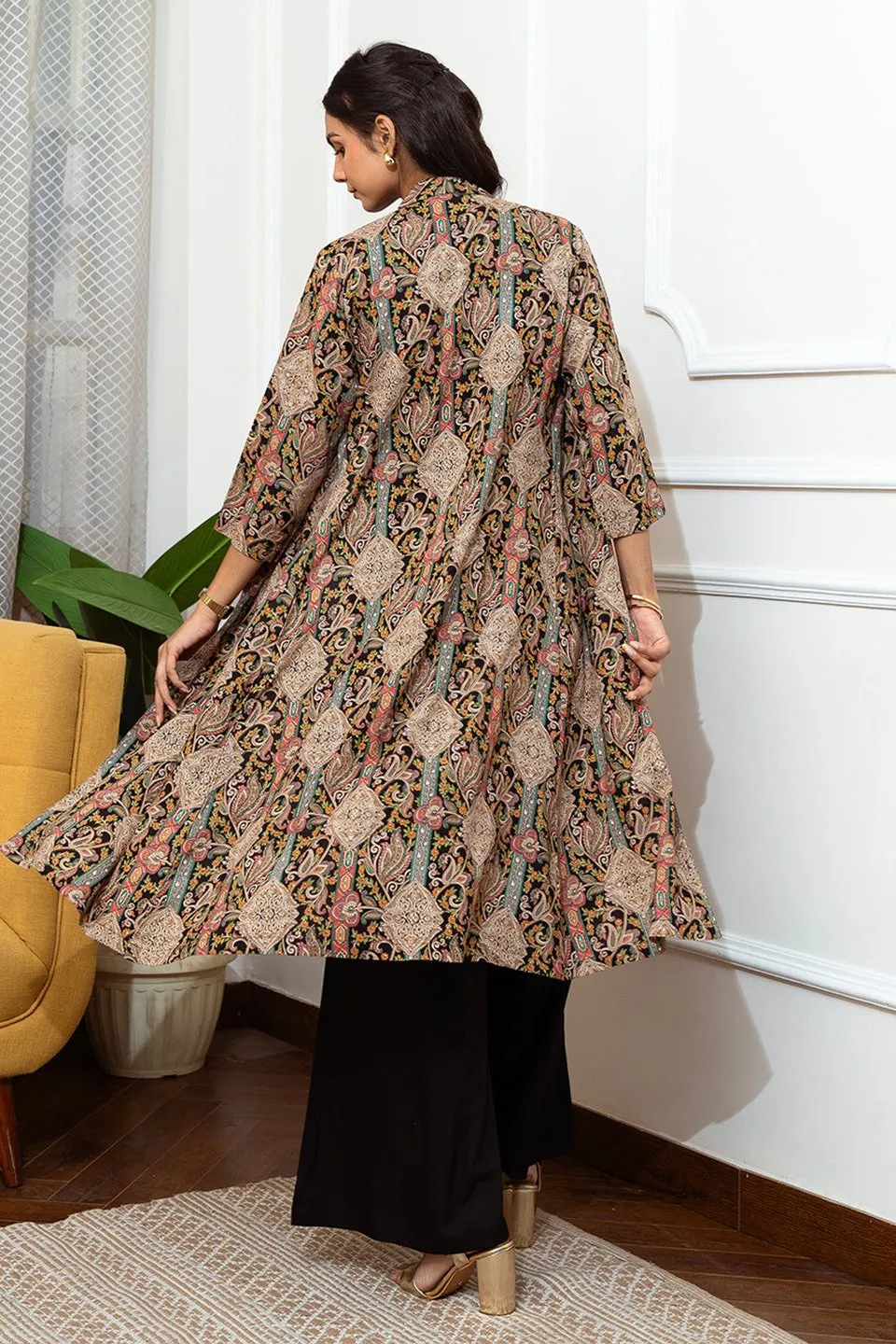 Black Abstract Printed Viscose Rayon Co-ord Set for Women | S-XXL | Claura