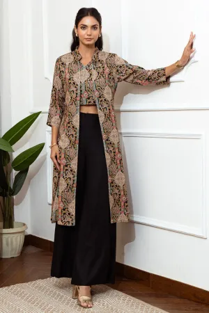 Black Abstract Printed Viscose Rayon Co-ord Set for Women | S-XXL | Claura