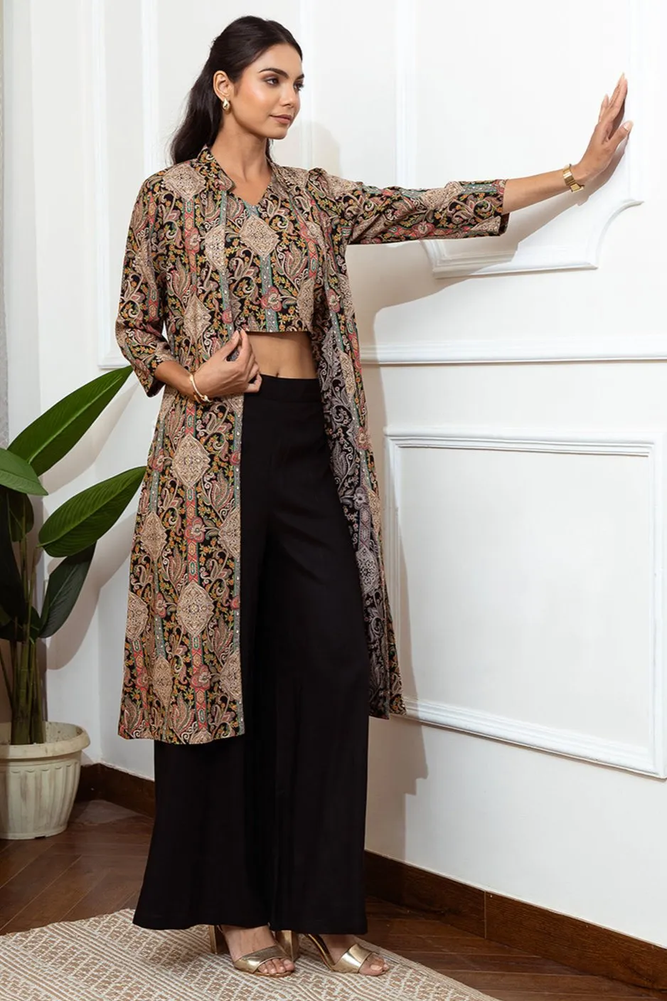 Black Abstract Printed Viscose Rayon Co-ord Set for Women | S-XXL | Claura