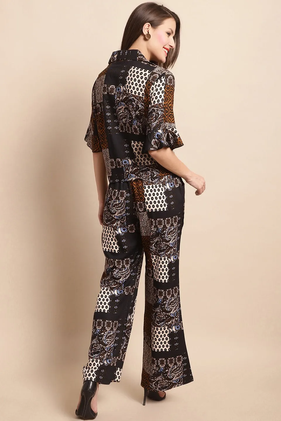 Black & White Abstract Printed Viscose Rayon Co-Ord Set for Women | S-XL | Claura