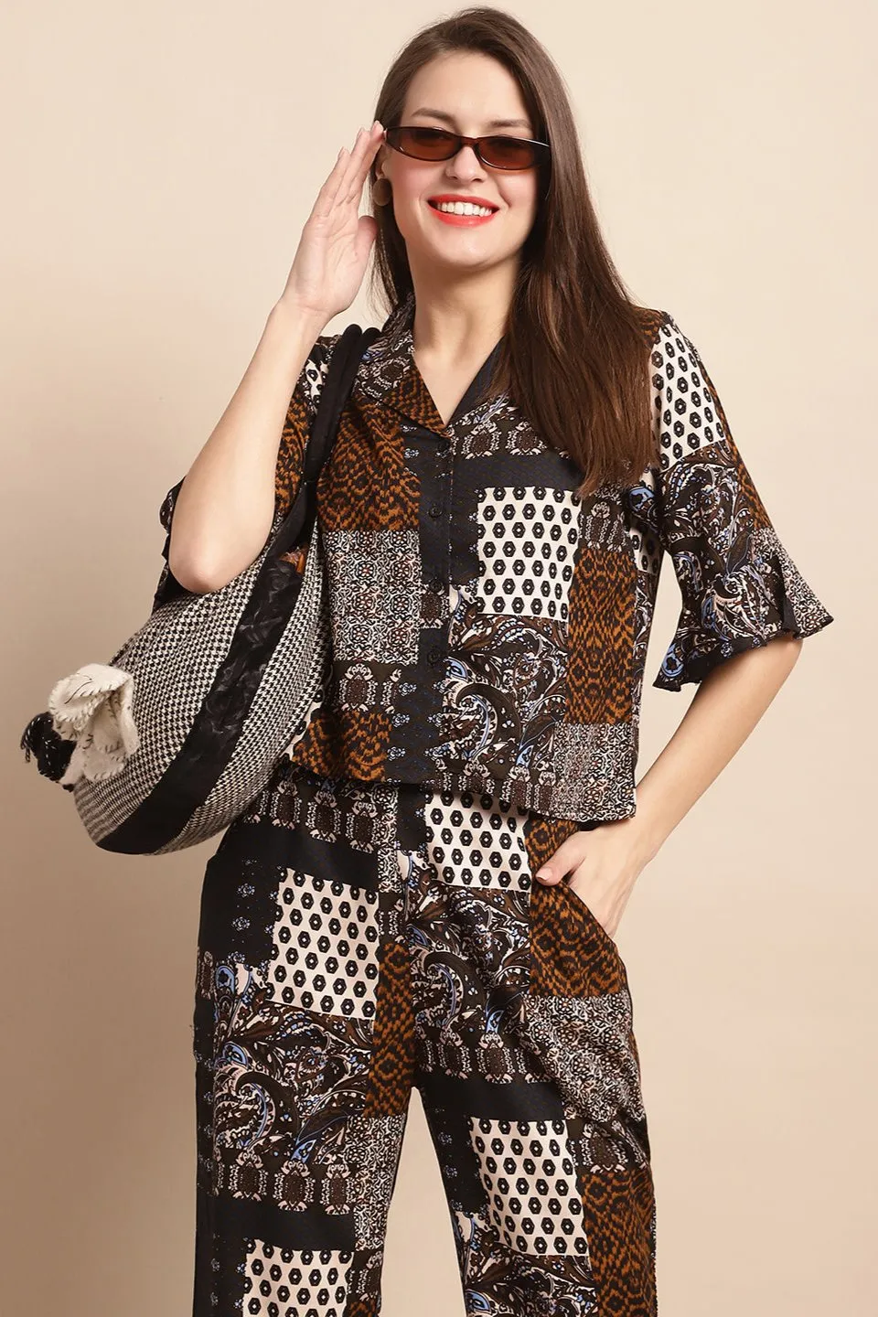 Black & White Abstract Printed Viscose Rayon Co-Ord Set for Women | S-XL | Claura