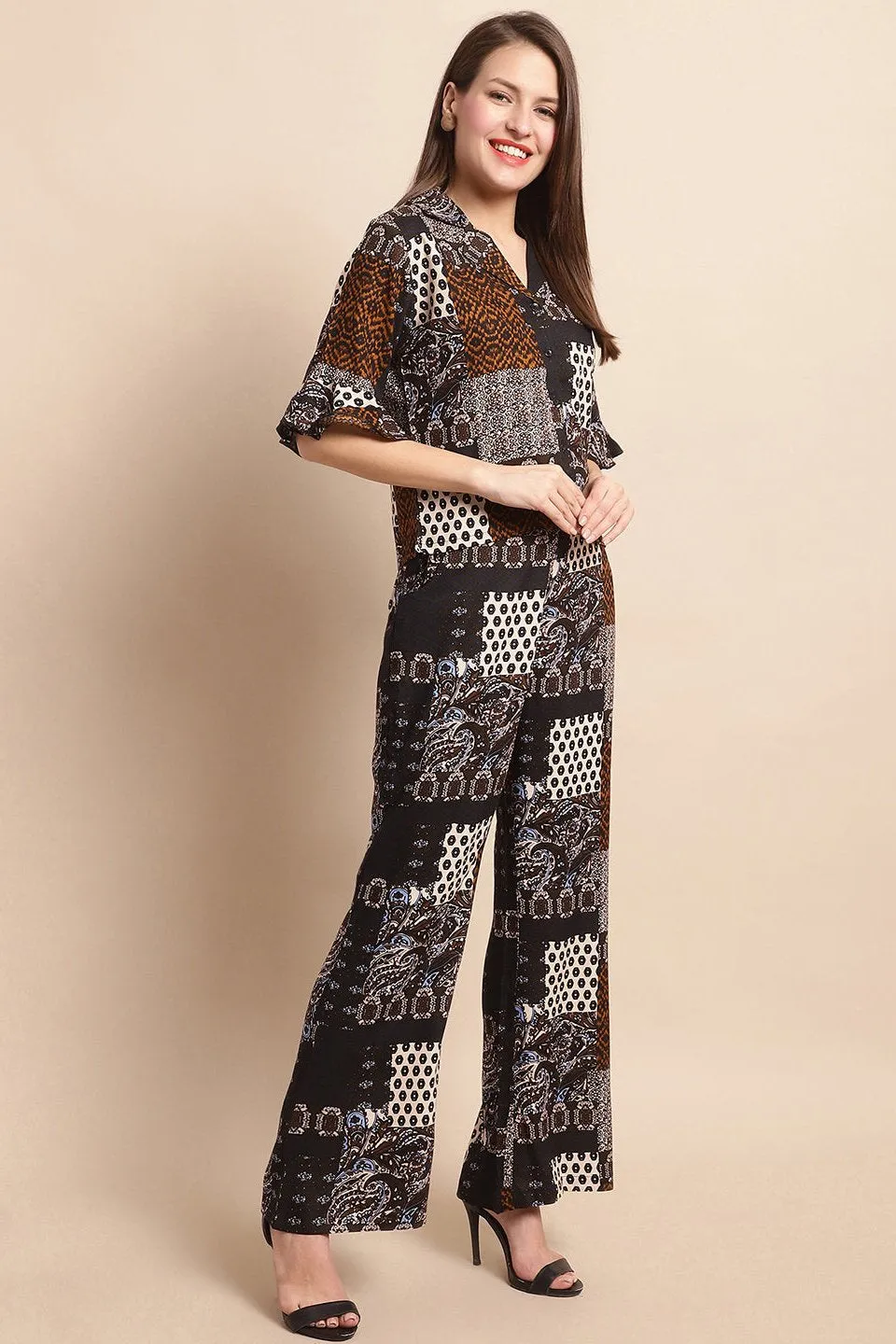 Black & White Abstract Printed Viscose Rayon Co-Ord Set for Women | S-XL | Claura