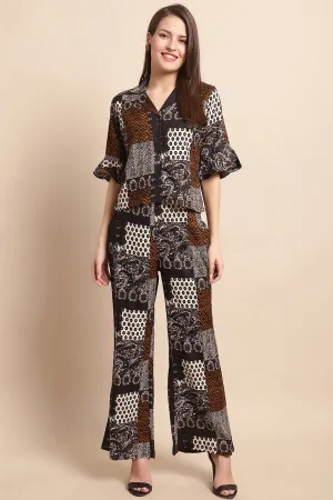 Black & White Abstract Printed Viscose Rayon Co-Ord Set for Women | S-XL | Claura