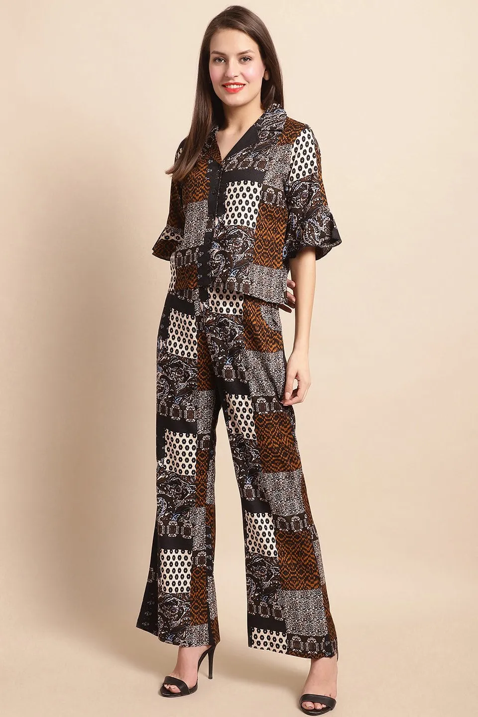 Black & White Abstract Printed Viscose Rayon Co-Ord Set for Women | S-XL | Claura