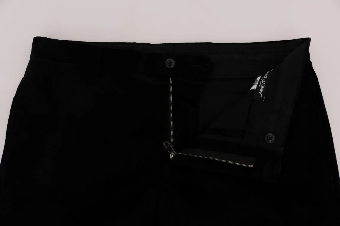Black Cotton Corduroy Capri Pants