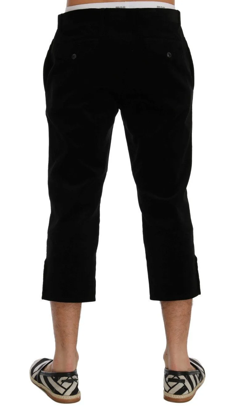 Black Cotton Corduroy Capri Pants