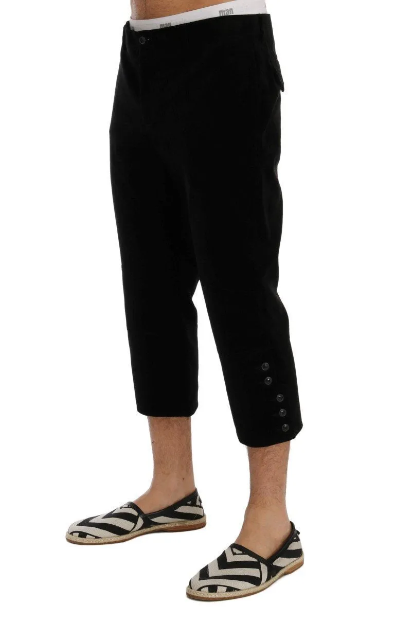 Black Cotton Corduroy Capri Pants