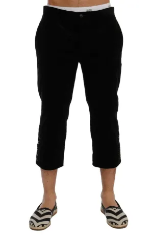 Black Cotton Corduroy Capri Pants