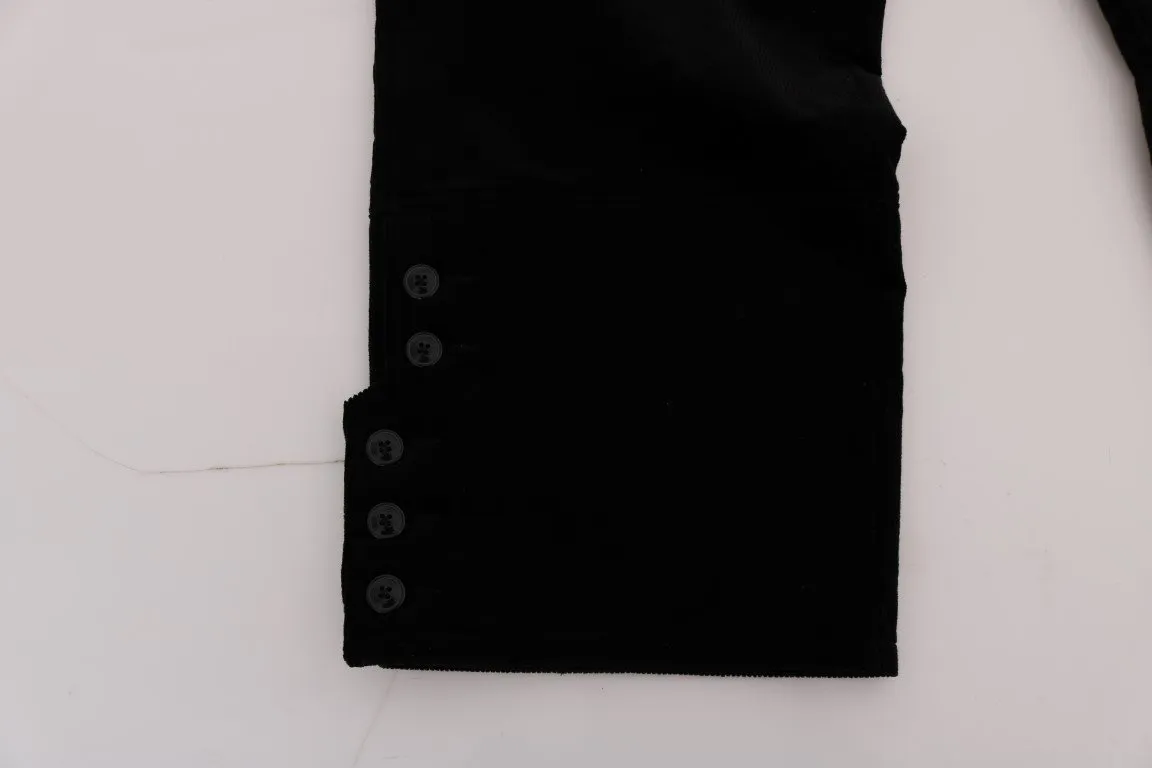Black Cotton Corduroy Capri Pants