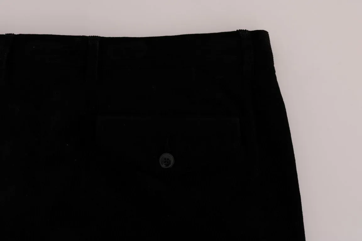 Black Cotton Corduroy Capri Pants