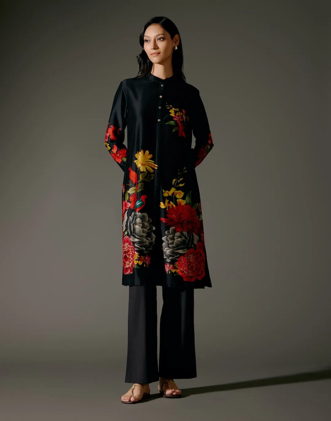 Black digital printed tunic and palazzo