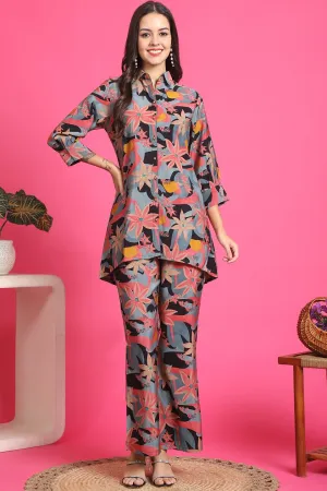 Black Floral Printed Tunic & Trousers Co-Ord Set for Women | S-3XL | Claura