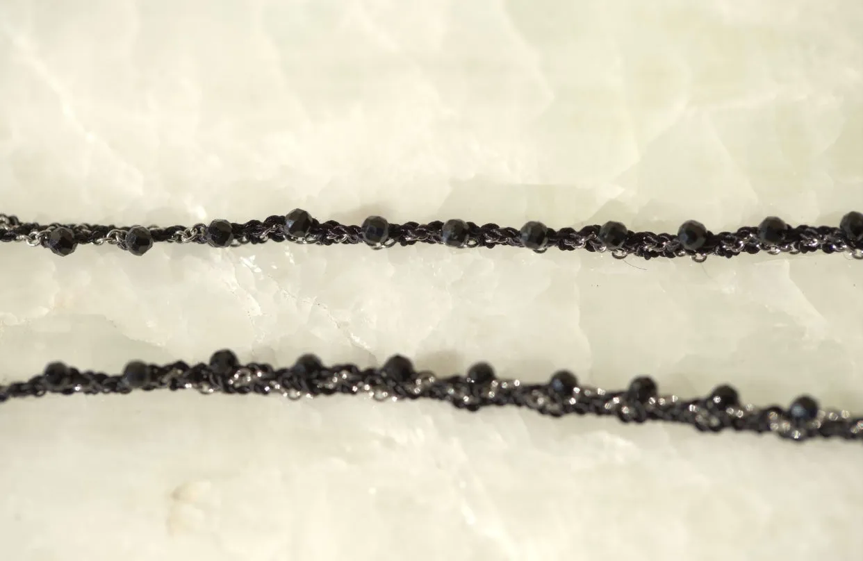 Black Garnet & Silver Wrap Around Bracelet