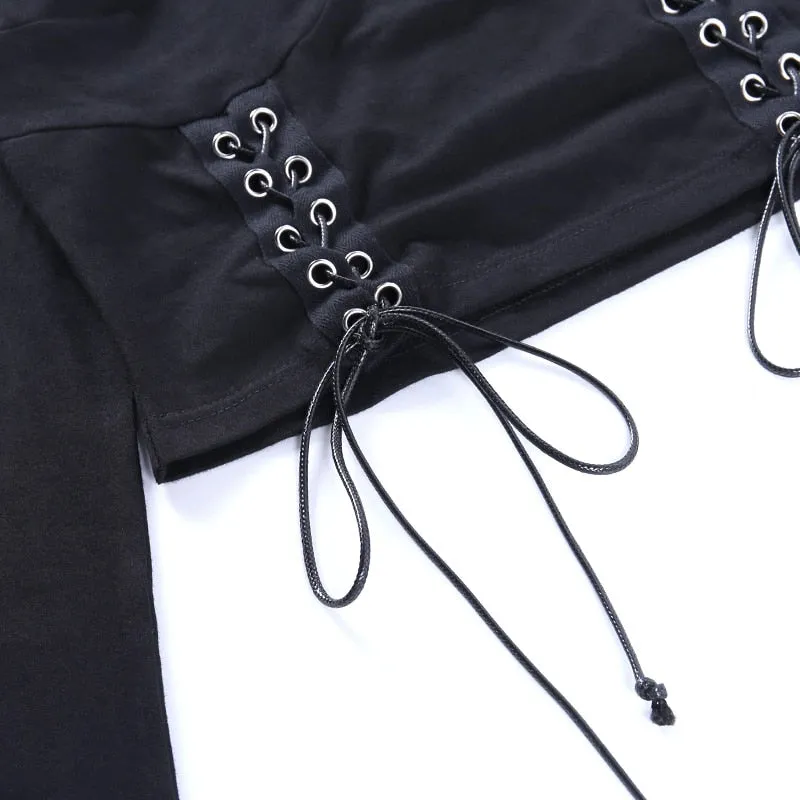 Black Long Sleeve Gothic Top with Pentagram