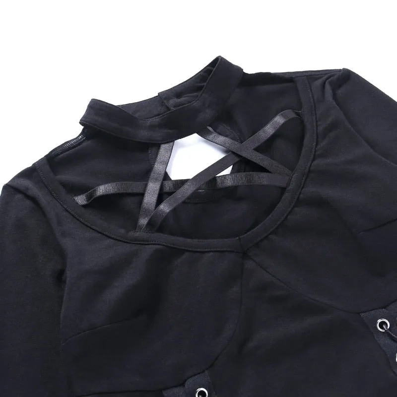 Black Long Sleeve Gothic Top with Pentagram
