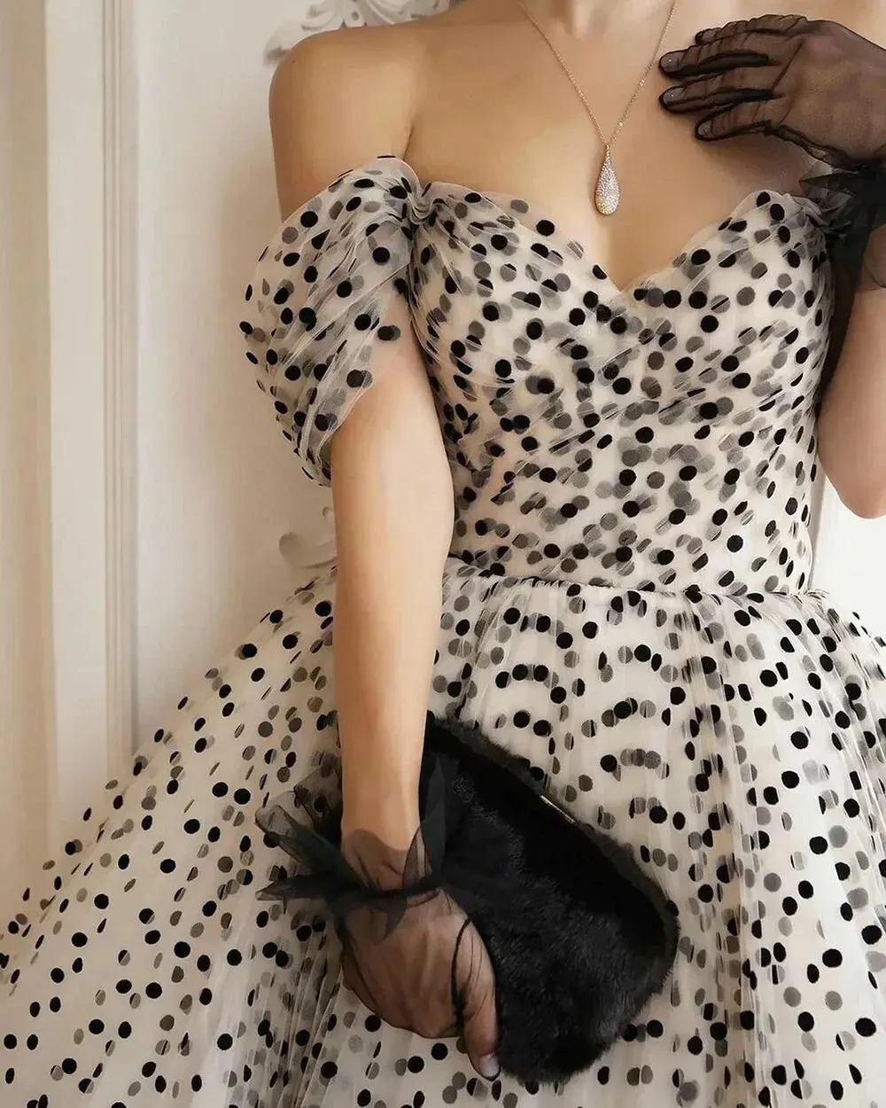 Black Polka Dot Tulle Gown