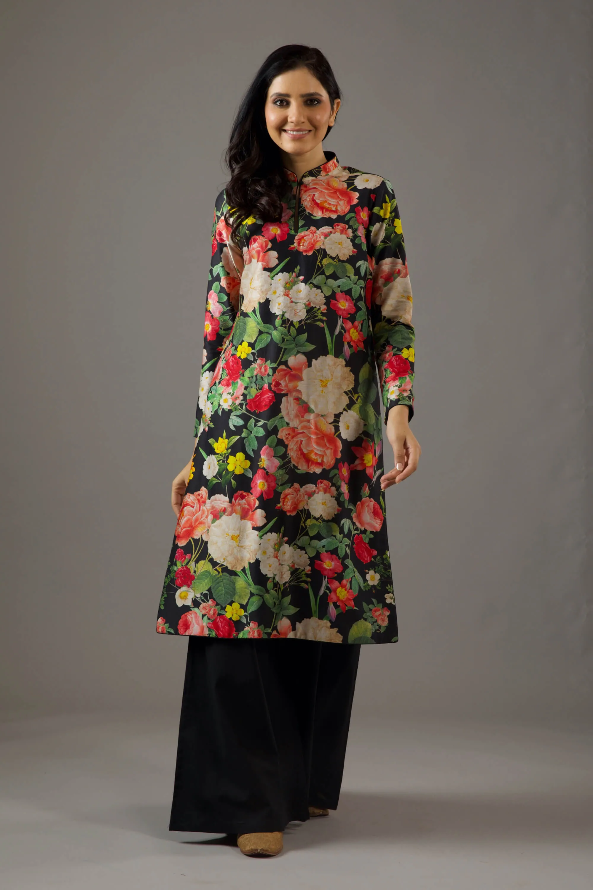Black printed tunic and palazzo