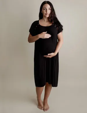 Black Ribbed Labor & Delivery Gown