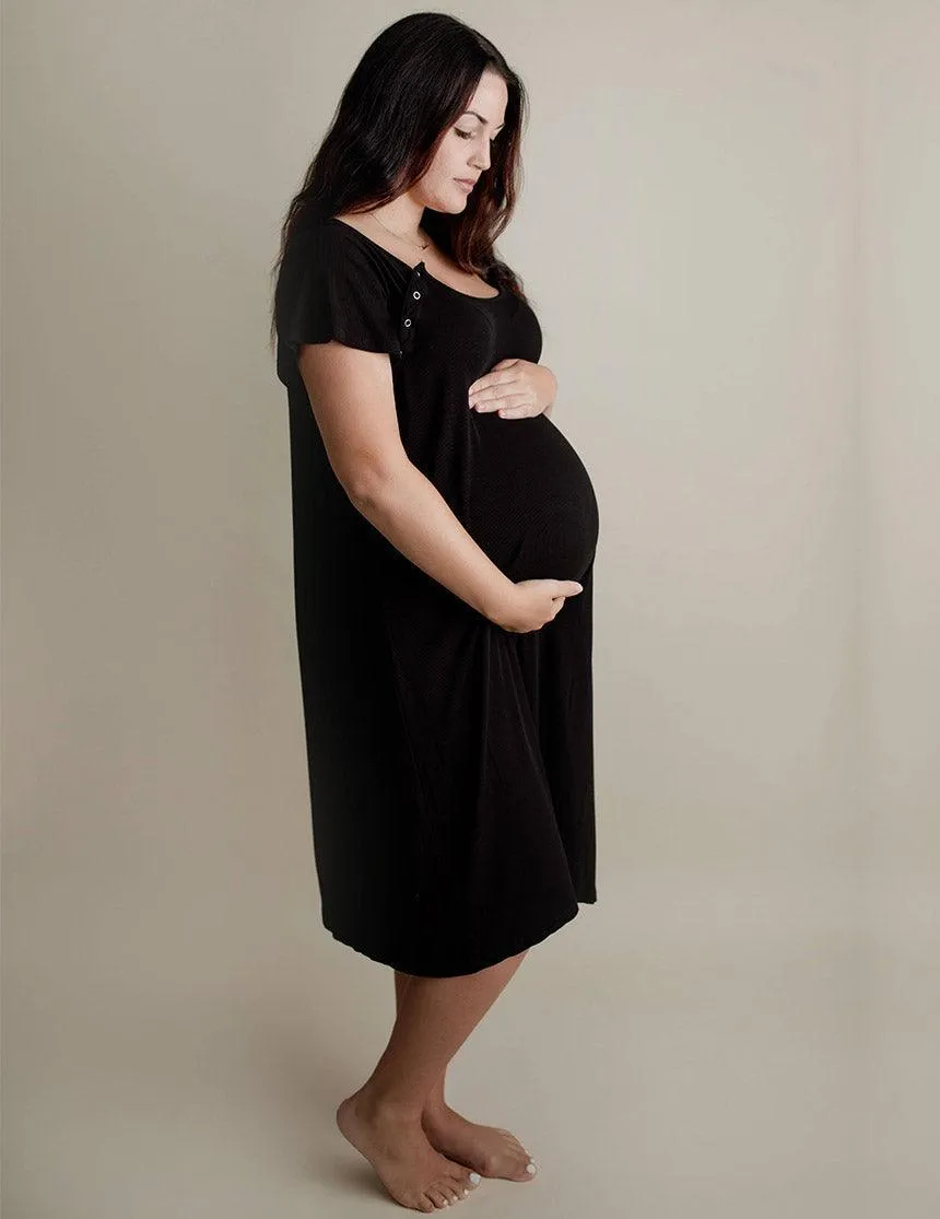 Black Ribbed Labor & Delivery Gown