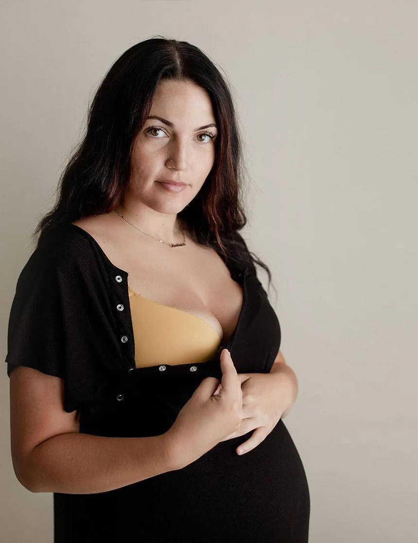 Black Ribbed Labor & Delivery Gown