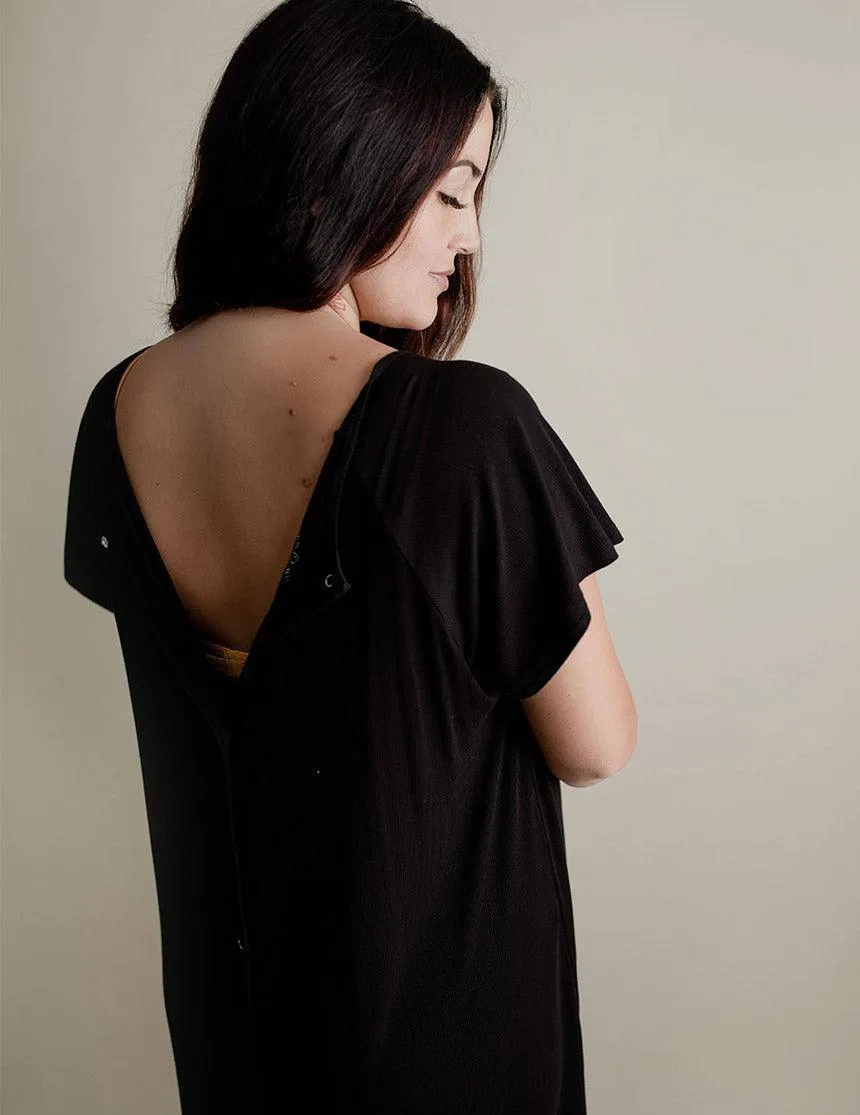 Black Ribbed Labor & Delivery Gown