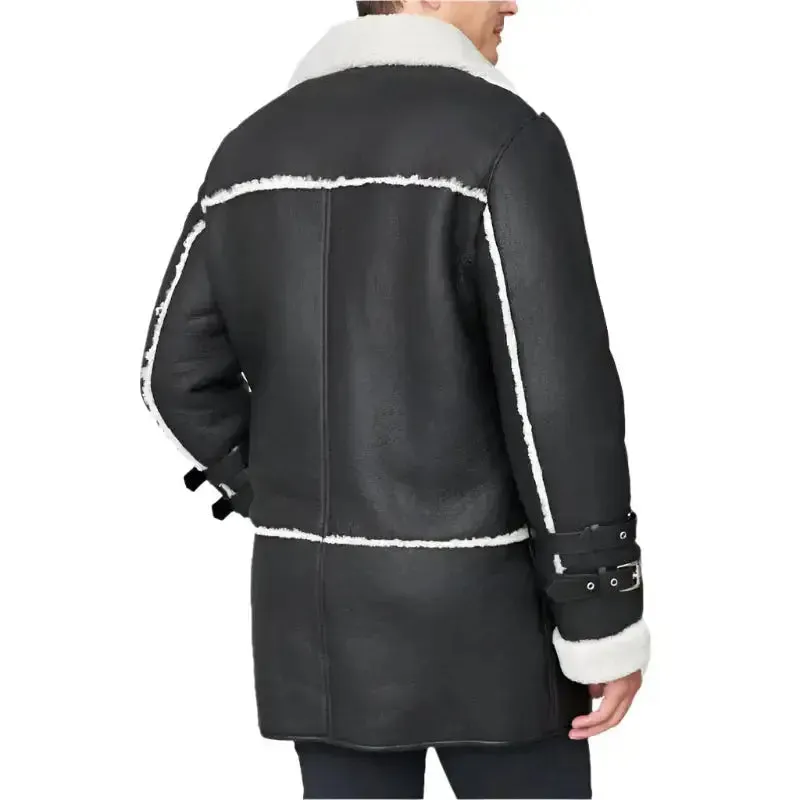 Black Shearling Sheepskin Car Coat – Warm & Stylish