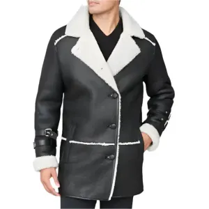 Black Shearling Sheepskin Car Coat – Warm & Stylish