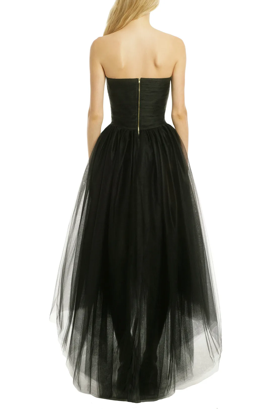 Black Tulle Hi-lo Prom Formal Dress with Irregular Waistline