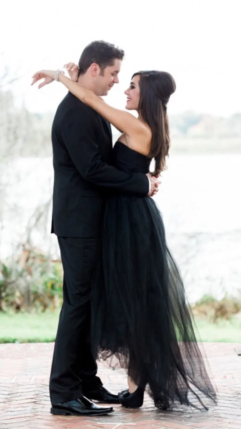 Black Tulle Hi-lo Prom Formal Dress with Irregular Waistline