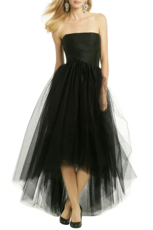 Black Tulle Hi-lo Prom Formal Dress with Irregular Waistline