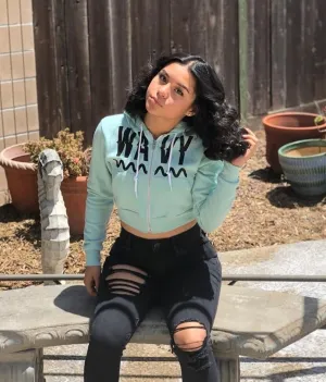 Black Wavy | Mint Cropped Zip Up Jacket